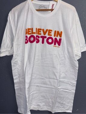 White "Believe in Boston" Dunkin Graphic Tee